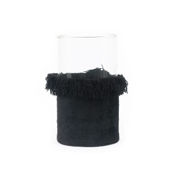 Sales - Bougeoir en verre et velour noir 15x25