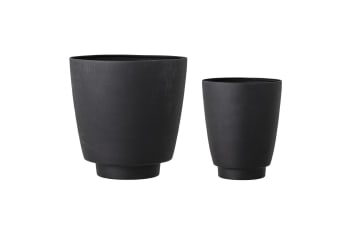 Ilion - Lot de 2 pots de fleurs en métal noir H25-H31
