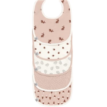 Lot De 5 Bavoirs En éponge Coton Avec élastique – Motif Lapin, Idéal Crèche Et Maison (rose)