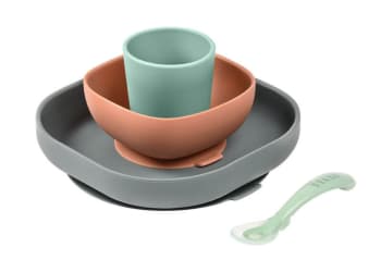 Apprentissage repas - Set vaisselle 4 pièces en silicone gris