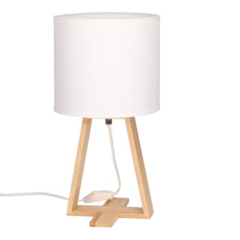 NUTS - Lampe de table en bois blond et textile blanc