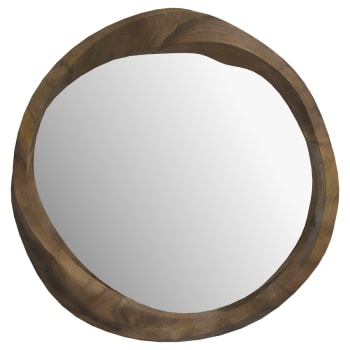 Yong - Miroir rond en bois de suar ondulé D53 cm