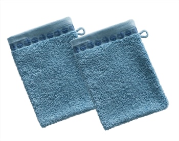 Servoptique - Lot de 2 gants de toilette 15x21 bleu en coton 450 g/m²