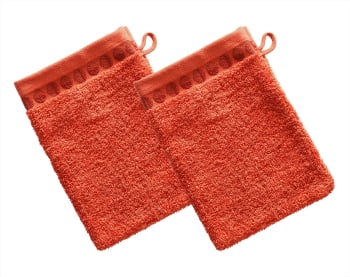 Servoptique - Lot de 2 gants de toilette 15x21 orange terracotta en coton 450 g/m²