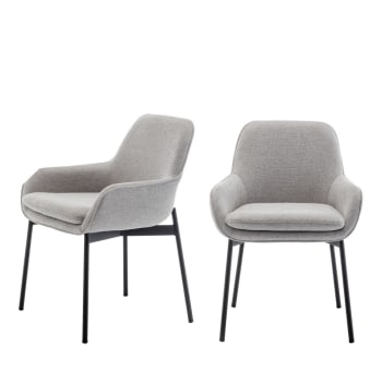 Haas - Lot de 2 fauteuils de table en tissu et métal gris clair