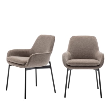 Haas - Lot de 2 fauteuils de table en tissu et métal taupe