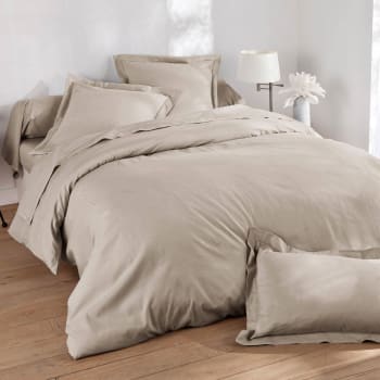 housse de couette coton 140x200/220 beige piqûre - HEMA