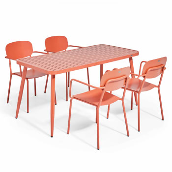 Bristol - Ensemble table de jardin et 4 fauteuils en aluminium terracotta