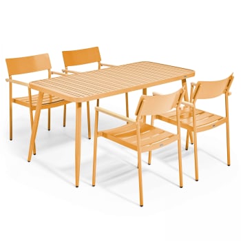 Bristol - Ensemble table de jardin et 4 fauteuils en aluminium jaune moutarde