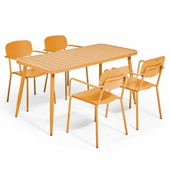 Bristol - Conjunto de mesa de jardín y 4 sillas de aluminio amarillo mostaza