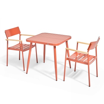 Bristol - Ensemble table de jardin et 2 fauteuils en aluminium/bois terracotta