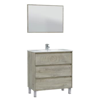 DEVIN - Mueble de baño 3 cajones, espejo y lavabo PMMA, 80 cm