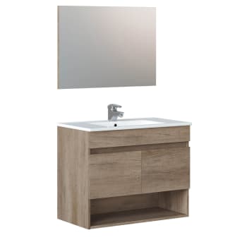 CLARA - Mueble de baño suspendido 2 puertas con espejo, sin lavabo, 80 cm