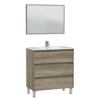 DEVIN - Mueble de baño 3 cajones, espejo y lavabo PMMA, 80 cm