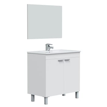 LUPE - Mueble de baño 2 puertas, espejo y con lavabo, 80 cm