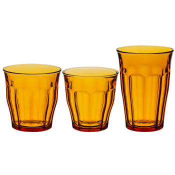 Le picardie® - 18er Set Wassergläser 25, 31,36 cl aus robustem, goldgelb Glas