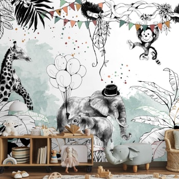 Papier peint panoramique enfant jungle 225 x 250 cm