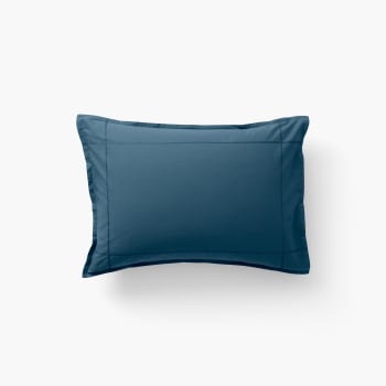 Neo - Taie d'oreiller rectangulaire percale de coton uni brodé bleu 50x70