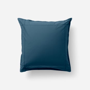Neo - Taie d'oreiller carrée percale de coton uni brodé bleu 64 x 64 cm