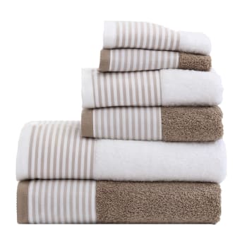 548 - Juego de 6 toallas 500 gr/m2 marrón con rayas 100% algodón