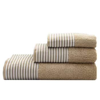 548 - Juego de 3 toallas 500 gr/m2 marrón con rayas 100% algodón