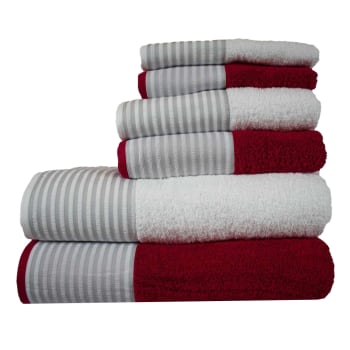 548 - Juego de 6 toallas 500 gr/m2 burdeos con rayas 100% algodón