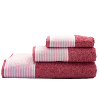 548 - Juego de 3 toallas 500 gr/m2 rosa con rayas 100% algodón