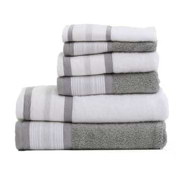 PREGAS - Juego de 6 toallas 550 gr/m2 gris 100% algodón