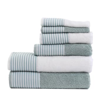 548 - Juego de 6 toallas 500 gr/m2 verde agua rayas 100% algodón