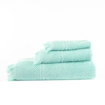 FRANJAS - Juego 3 toallas flecos 550 gr/m2 verde agua 100% algodón