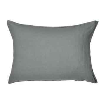 Songe - Taie d'oreiller rectangulaire lin et coton lavé uni gris 50 x 70 cm