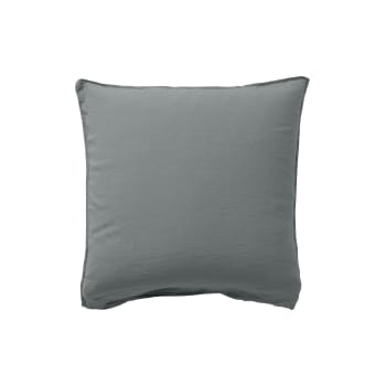 Songe - Taie d'oreiller carrée lin et coton lavé uni gris 64 x 64 cm
