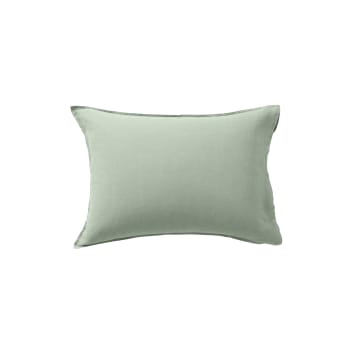 Songe - Taie d'oreiller rectangulaire lin-coton Eucalyptus uni vert 50x70