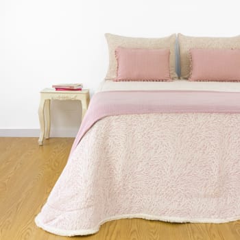 CARMEN - Edredón rosa palo flecos 100% algodón 300 gr/m2 280x260 cm