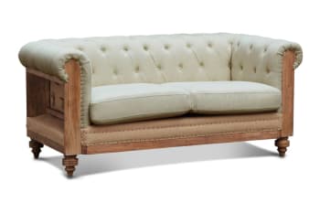 Montaigu - Sofá chesterfield de 2 plazas en lino beige