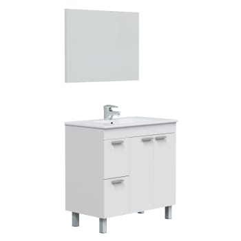 Mueble de baño 1 cajón 1 puerta con espejo, con lavabo cerámico, 80 cm LUIS
