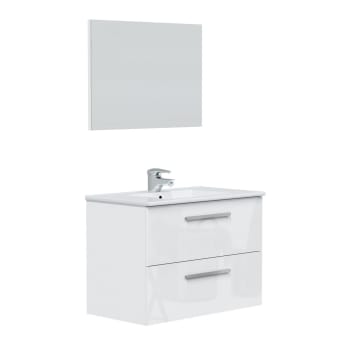 AXEL - Mueble de baño suspendido 2 cajones con espejo, sin lavabo, 80 cm