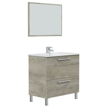 LUIS - Mueble de baño 1 cajón 1 puerta con espejo, con lavabo cerámico, 80 cm