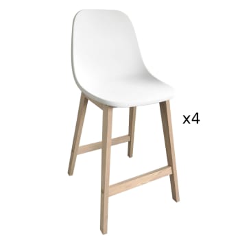 Elios - Chaises d'ilot et bar 65 cm  en chêne et assise plastique - Lot de 4