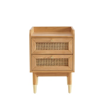 Bombong - Table de chevet 2 tiroirs en bois et cannage bois clair