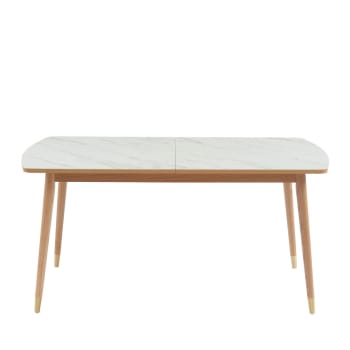 Vejend - Table à manger extensible en bois et céramique - Marbre blanc