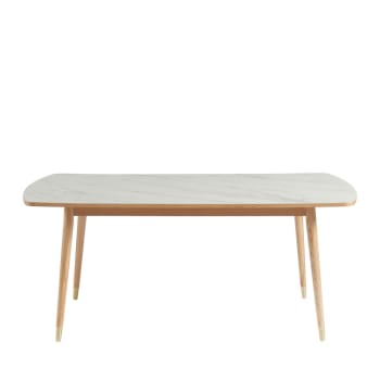 Vejend - Table à manger 6 personnes en céramique et bois - Marbre blanc