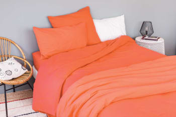 CAP FERRET - Housse de couette unie en coton lavé orange corail 200x200 cm