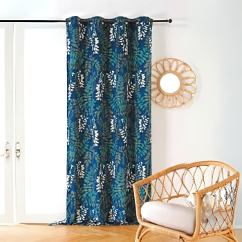 Rideau d'ameublement aux feuilles d'acacia polyester bleu 145x270 cm