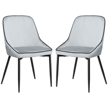 Lot de 2 chaises design piètement acier noir aspect velours gris clair