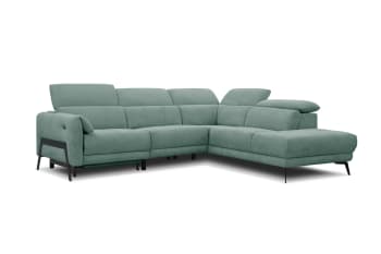Scala - Canapé d'angle droit, 5 places avec un relax électrique, Tissu Vert