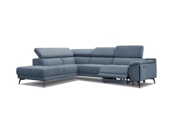 Matera - Canapé d'angle droit 5 places avec un relax électrique, Tissu Blue