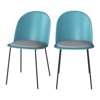 Lulu - Set aus 2 Stühlen aus blauem Kunststoff, grauem Stoff mit Metallbeinen