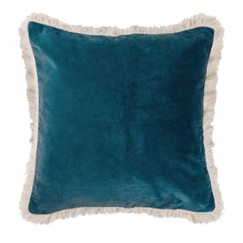 Budapest - Fodera per cuscino velluto di cotone 50x50 blu peacock