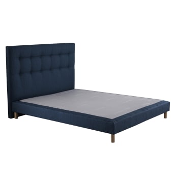 Crépuscule - Sommier tapissier + tete de lit capitonnée Bleu 160x200